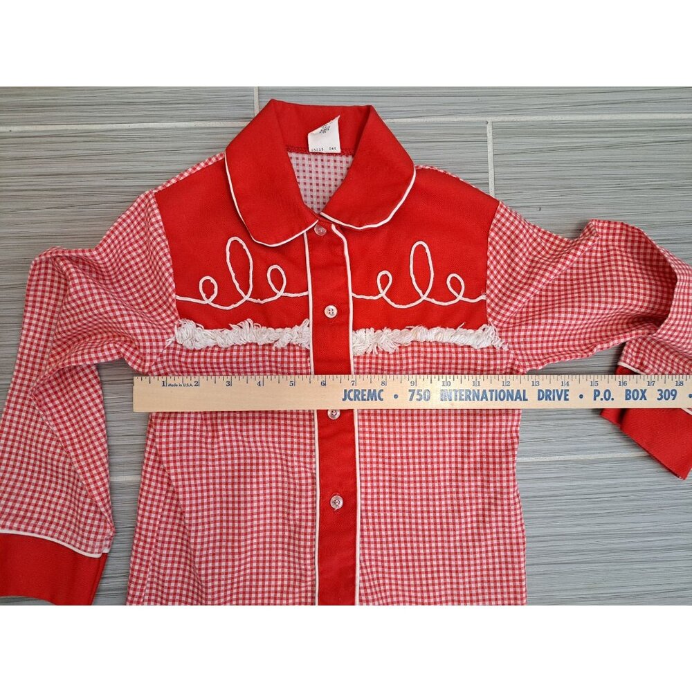Vtg Sears Girls Red White Embroidered Western  Long Sleeve Shirt 6X Cotton Blend - Picture 6 of 8
